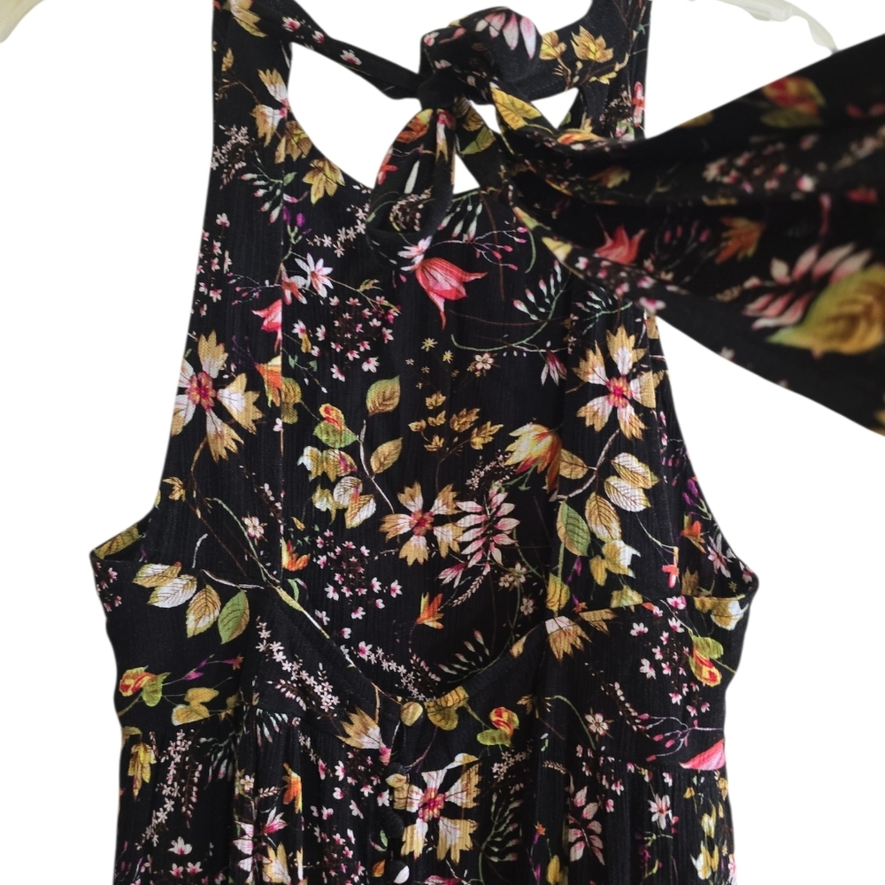 Natural Life HALLE Black Colorful Floral Tiered Skirt Halter Neck Maxi Dress XS - Picture 7 of 9